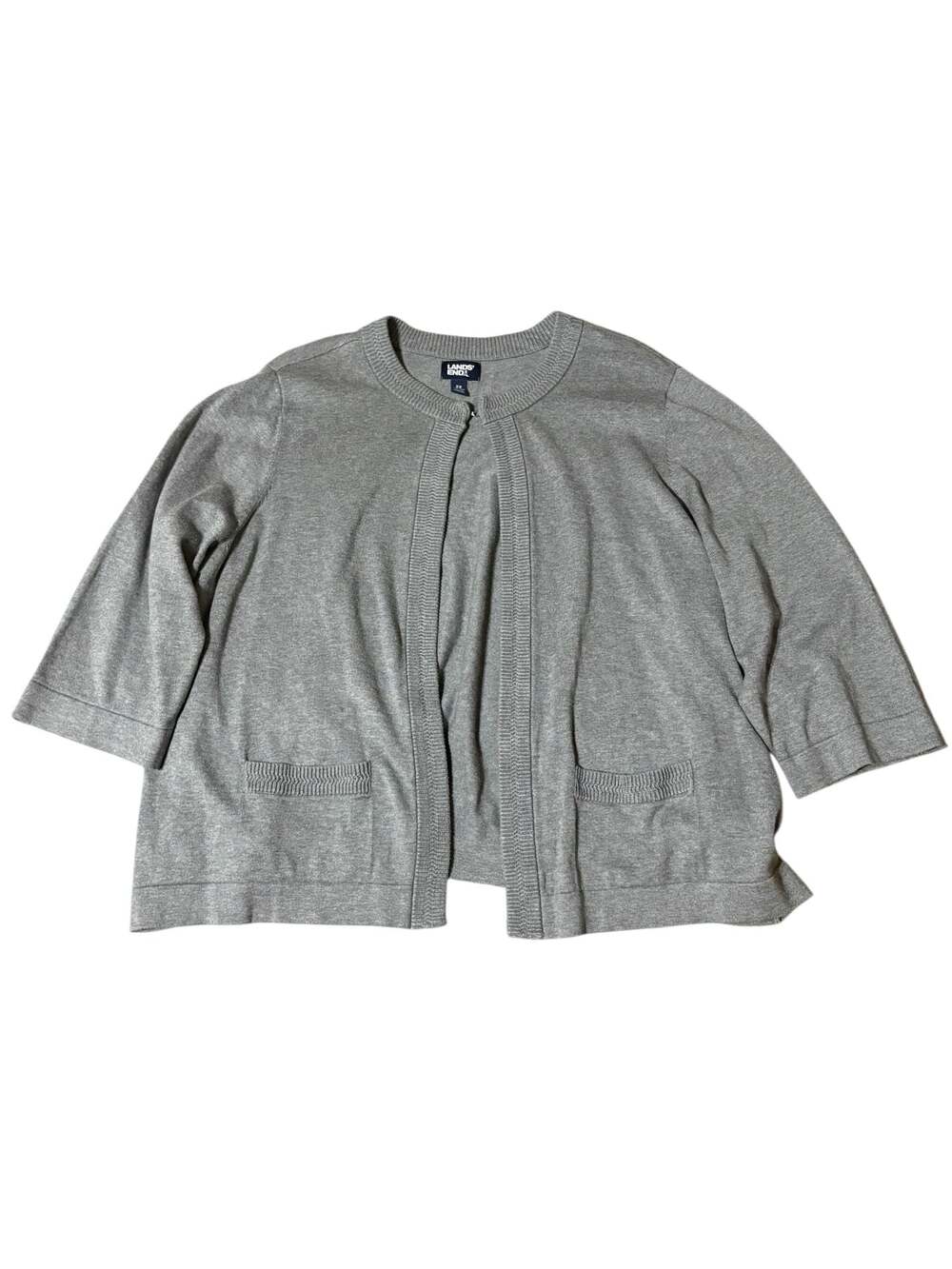 Lands'‎ End Gray Cotton Modal Blend 3/4 Sleeve Hook-and-Eye Cardigan Sweater 2X